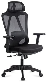 Scaun ergonomic negru cu tetiera, brate si suport lombar reglabile OFF 987