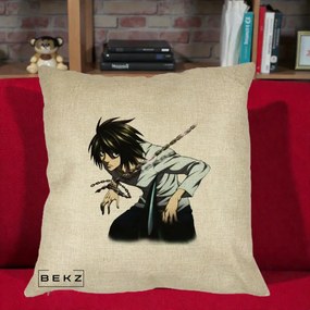 Perna Personalizata Death Note L Lawliet Lanturi, 40x40 cm, Crem, Husa Detasabila, Perna Inclusa, BEKZ®