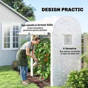 Outsunny Seră Tunel de Grădină pentru Plante și Legume, cu 2 Uși Rulabile și 4 Ferestre, 3 x 1 x 2 m | Aosom Romania
