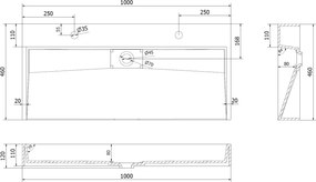 Mexen Ava chiuvetă de blat din conglomerat 2/O 100 x 46 cm, albă - 23011002