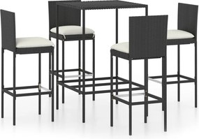 vidaXL Set mobilier bar de grădină cu perne, 5 piese, negru, poliratan