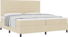 vidaXL Pat cu arcuri cu saltea cu headboard Crem 200 x 200 cm țesătură