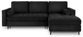 Colțar extensibil din catifea cu șezlong dreapta Milo Casa Santo, negru