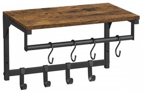 Cuier de perete cu 8 agatatori, PAL melaminat / metal, negru / maro, Vasagle