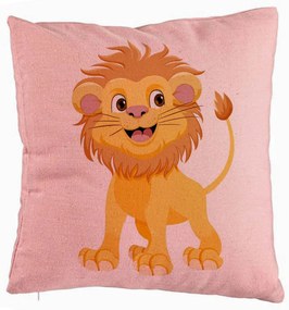 Perna Decorativa, Model copii Little Lion, 40x40 cm, Roz, Husa Detasabila, Burduf