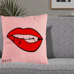 Perna Decorativa Vampire Lips Halloween, 40x40 cm, Roz, Husa Detasabila, Perna Inclusa, BEKZ®