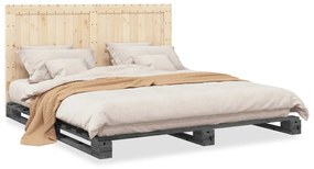 3281549 vidaXL Cadru pat cu tăblie 200x200 cm, gri, lemn masiv de pin