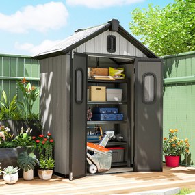 Outsunny Șură Grădină 160L x 98P x 217A cm, Plastic, Uși duble încuiabile, Gri | Aosom Romania