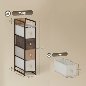 HOMCOM Comodă Slim din Material Textil cu 4 Sertare Pliabile, Mobil Compact din Oțel pentru Dormitor, Baie și Living, 20x47x84,5 cm, Multicolor | Aosom Romania