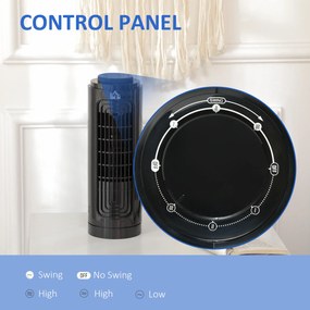 HOMCOM Ventilator Oscilant de Coloană, 3 Viteze, Design Compact, ABS și Cupru, Negru | Aosom Romania