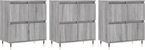 vidaXL Servantă, 3 buc., sonoma gri, lemn prelucrat