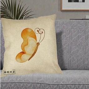 Perna Decorativa Fluture Acuarela Auriu, 40x40 cm, Crem, Husa Detasabila, Perna Inclusa, BEKZ®