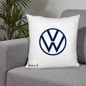 Perna Personalizata cu emblema Volkswagen, 40x40 cm, Alb Pufos, Husa Detasabila, Perna Inclusa, BEKZ®
