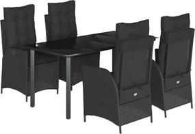 vidaXL Set mobilier de grădină cu perne, 5 piese, negru, poliratan