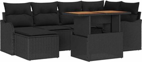vidaXL Set de canapele pentru grădină 7 pcs Negru Rattan poli