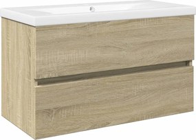 vidaXL Set mobilier de baie, 2 piese, ceramică și lemn prelucrat