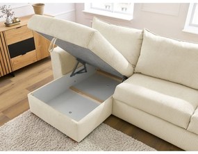 Colțar crem extensibil cu tapițerie din catifea reiată (cu colț variabil) Augustin – Bobochic Paris