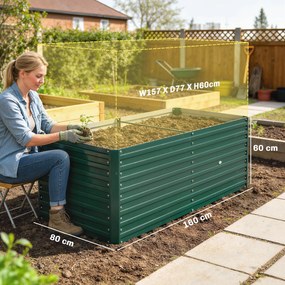 Outsunny Jardinieră ridicată galvanizată dreptunghiulară pentru exterior - fund deschis - 160 x 80 x 60 cm, verde | Aosom Romania