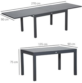 Masa de Gradina Extensibila Outsunny pentru 8-10 Persoane cu Structura din Aluminiu, 135-270x90x75cm, Gri | Aosom Romania