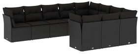 3250054 vidaXL Set canapele de grădină cu perne, 10 piese, negru, poliratan