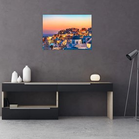 Tablou pe sticlă - Santorini în amurg (70x50 cm)
