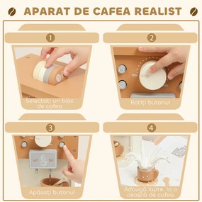 AIYAPLAY Set de joacă cu mașină de cafea din lemn, pentru copii de 3 ani cu accesorii, Maro | Aosom Romania