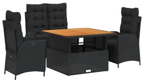 3277453 vidaXL Set mobilier de grădină cu perne, 4 piese, negru, poliratan