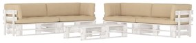 3067000 vidaXL Set mobilier din paleți cu perne, 6 piese, alb, lemn pin tratat