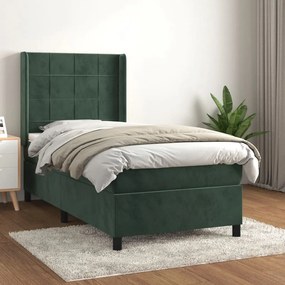 3132660 vidaXL Pat box spring cu saltea, verde închis, 90x200 cm, catifea