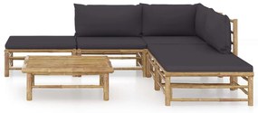 3058188 vidaXL Set mobilier de grădină cu perne gri închis, 6 piese, bambus
