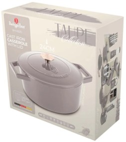 Oală din fontă emailată cu capac 24 cm, 4.35 L Berlinger Haus Taupe Collection BH 6525, distribuție termică excelentă, potrivită cuptor/plite