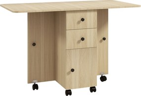 HOMCOM Masă de Bucătărie Pliabilă, Masă Rabatabilă cu Roți și Frâne pentru 6 Persoane, Birou Pliabil cu 2 Sertare și Dulap, pentru Living, 120x60x76.5 cm, Lemn Natural | Aosom Romania