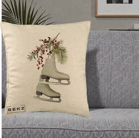 Perna Decorativa Patine cu Ramuri de Brad si Afine, 40x40 cm, Bej, Husa Detasabila, Perna Inclusa, BEKZ®