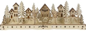 Sat luminoasă de Crăciun, 15 LED-uri, 45 x 5,8 x15 cm, natural, lemn