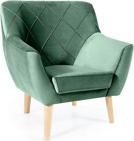 Fotoliu KIER, stofa catifelata verde - Bluvel 78/fag, 76x75x90 cm