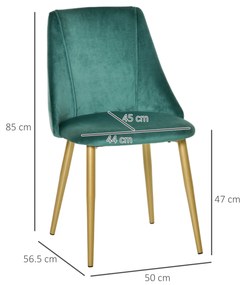 HOMCOM Scaune Moderne și Capitonate, Set din 2 Piese pentru Salon, Sufragerie, Bucătarie sau Zona de Servit Masa, 50x56.5x85 cm, Verde | Aosom Romania