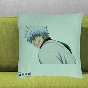 Perna Personalizata Gintama Gintoki Portret cu Zambet, 40x40 cm, Verde Menta, Husa Detasabila, Perna Inclusa, BEKZ®