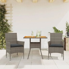 3278713 vidaXL Set mobilier grădină cu perne 3 piese gri poliratan/lemn acacia