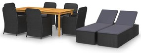 vidaXL Set mobilier pentru grădină, 9 piese, negru