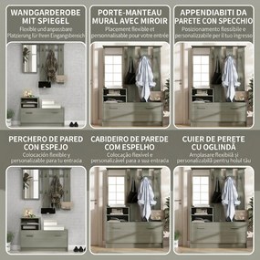 HOMCOM Set de Depozitare 4-în-1 pentru Hol, Cuier de Perete cu Oglindă, Bancă pentru Încălțăminte, 85x15x110 cm, Gri | Aosom Romania