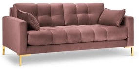 Canapea 2 locuri Mamaia cu tapiterie din catifea, picioare din metal auriu, roz