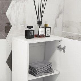 kleankin Dulap Înalt pentru Baie, Dulap cu Finisaj Lucios, Rafturi Reglabile, 2 Dulapuri, Organizator Baie, 35 x 25 x 120 cm, Alb Lăcuit | Aosom Romania