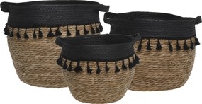 Set 3 cosuri natur, din iarba uscata si sfoara, Fringes