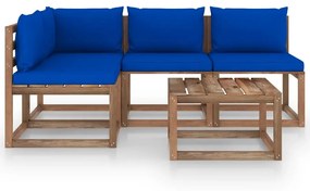 Set mobilier de gradina cu perne albastre, 5 piese