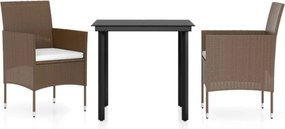 vidaXL Set mobilier de grădină, cu perne, 3 piese, maro și negru