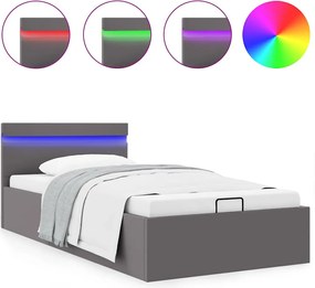vidaXL Cadru pat hidraulic ladă și LED gri 100x200 cm piele ecologică
