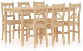 Set mobilier de bucatarie, 7 piese, lemn de pin Maro deschis, 7