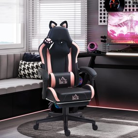 HOMCOM Scaun Gaming Ergonomic cu Urechi de Pisica, Roz | Aosom Romania