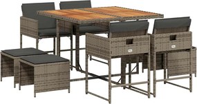 vidaXL Set mobilier grădină cu perne, 9 piese, gri, poliratan