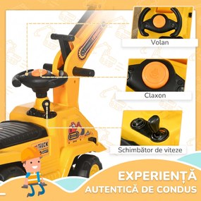 HOMCOM Excavator pentru copii cu cupă și spațiu de depozitare, claxon, volan, 18-48 luni, galben | Aosom Romania